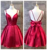 Bright Red Homecoming Dresses 2019 A Line Spaghetti V Neck Short Prom Party Dance Gowns Real Po Big Bow Backless Cocktail Hoco 8447577