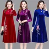 Casual Dresses Velvet Dress Midi Elegant Floral Embroidered A-line Warm Stylish For Prom Or Evening Parties