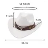 Berretti Cappello da cowboy occidentale in feltro con fascia di mucca Stile etnico Cappello da cowgirl con tesa arrotolata Accessori per testa di bue Morbido top tibetano