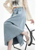 Spódnice kobiety wiosna lato vintage dżinsowa spódnica mody elastyczna talia A-line luźne długie, casualne ciemnoniebieskie dżinsy