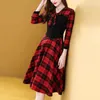 Partykleider Altersreduzierender westlicher Stil Plaid Stitching Retro-Kleid Damen Taille abnehmender Temperamentrock