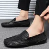 Casual Shoes 2024 Black Men Genuine Leather Mens Loafers Moccasins Italian Breathable Slip On Boat