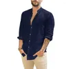 Men's Casual Shirts Spring And Summer Solid Color Stand Collar Long Sleeve Shirt Fashion Trend Loose Button For Man