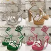 Rene Caovilla Plattform Absatz Sandalen Modelle Strassdekoration Luxuriöser Designer Sandal Frauen Leder Schlangenwickel -Knöchel -Gurt formelle Hochzeitsschuhe
