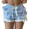 Women's Shorts Casual Summer Elegant Lace Bow With High Waist Elastic Band Multi-layered Design For Music Festivals