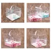 Autres fournitures de fête d'événement 15x15x15cm boîte en plastique rose avec poignée boîtes à gâteaux en PVC transparent faveurs de mariage et cadeaux papier bonbons Dhevt