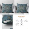 Kussen/decoratief kussen Flower Of Life In Lotus Mandala - Blauw marmer en goud Sierbanken Ers Er Drop Delivery Huis Tuin Textiel Otqmx