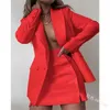 Mais recente feminino trabalho wear jaqueta 2 peças conjunto de negócios entrevista terno uniforme sólido blazer saia curta escritório