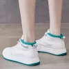 Обувь белая подлинная кожа высокий топ кроссовок Spring Flat Platform Sneakers Girls Cowhide Vucanized Rubber Sole Sport обувь