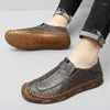 Casual Shoes Men's Loafers Arbetet Safety Loafer Flats Fisherman Leather Slip On Low Top Spring Round-Toe för Male Handmade Leisu