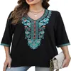 Camicia a maniche lunghe ricamata in stile bohémien per t-shirt da donna