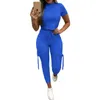 Dwuczęściowe spodnie kobiety modne wysokie talia w stylu stałych kolorów Zestaw Dopasowanie sznurka 3D Cuter
