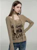女性のTシャツHouzhou Y2Kグラフィックハラジュク女性アメリカンレトロパンクホップレタープリント包帯Vネックスリムティートップス2000年代