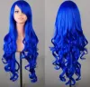 Pelucas Cosplay peluca púrpura FeiShow sintético largo rizado Halloween mujeres pelo azul carnaval disfraz Cosplay flequillo inclinado postizo