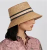 Chapeau seau en paille pour femmes, casquette de styliste, chapeaux de plage plats ajustés, casquettes pour femmes, Style brodé, haut d'été