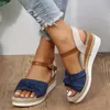 Sandalen met riemwig voor dames Kleurblok Knoopdetail Espadrilleschoenen Casual open teen Romeinse platte hakken