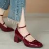 Boots calçados de verão femininos em sapatos de salto para mulher 2023 estilo japonês Lolita Mary Jane Red Bride Square Toe High Heels Gothic 39