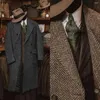 Mäns kostymer 2024 Sillbensmönster Tweed Long Jacket Slim Fashion Design Jackets Vintkläder Casual Business