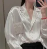 2024 Fashion Black White Women Silk Blouses Long Shirts Anagram Silk and satin Classic Blouses Female Shirt with Letters Embroidery Top Womens loose Blouses