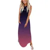 Casual Dresses Tops Gradient Printing Loose 2024 Women's Summer Dress Outfits Sundress STEVELESS Split Maxi With Pocket