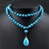 Ожерелья с подвесками, модное богемное ожерелье с синим камнем 8 мм, мужские украшения в этническом стиле, ювелирные изделия ручной работы, женские этнические энергетические подарки