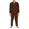 Men's Sleepwear Vector Radishes Pajama Sets Autumn Vegetable Trendy Home 2 Pieces Casual Loose Oversize Custom Suit Gift Idea