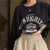 2024 Spring Autumn Women O-Neck Irregular Sweatshirts Korean Fashion Crop Tops Letter Printed Harajuku Punk Gothic Streetwear 240321