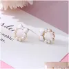 Stud Earrings 2024 Korean Elegant Fashion Round Crystal Wreath Bow For Women Imitation Pearls Jewelry Oorbellen Gift Drop Delivery Otfas