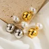 Stud Earrings Trendy Gold Plated Stainless Steel Double Sided Pearl Ball For Women Girls Gifts Jewelry Travel Accessories