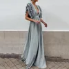 Casual Dresses Formal Party Dress Women Sexy Deep V-Neck Long Solid Color Elegant Flying Sleeves Backless Maxi Evening Robe