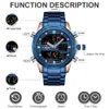 Naviforce Gold Mens Titta på rostfritt stål Militär armbandsur Digital sportklockor Male Waterproof Quartz Alarm Clock