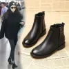 Botas de inverno botas tornozelas mulheres preto quente e coreano versão lateral botas de algodão fêmea plana chelsea botas sênis curtos