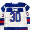 Maillot de hockey sur glace 1980 USA 30 CRAIG 17 O'CALLAHAN Couture Broderie Outdoor Sportswear Maillots Vêtements d'entraînement Blanc Bleu Nouveau