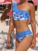 Kobiety stroju kąpielowego Peachtan 2 -częściowy bikini set jedno ramię 2024 Bandeau Swimsuit High talia vintage garnitury panie