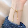 Bracciale regolabile in oro giallo 14k dal design semplice, braccialetto regolabile con catena a forma di serpente color oro, per regalo di gioielli con perline da donna, ragazza