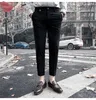 남자 양복 핏 바지 공식 스트레치 슬림 한 단색 스트레이트 드레스 패션 부티크 의류 발목 바지