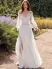 Nouvelle dentelle tulle une ligne robes de mariée chérie côté cote de mariée fendue plage simple robe simple vestido de novia sweep train coutume taille