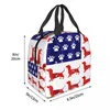 Ballkappen, süße Amerika-Flagge, 4. Juli, tragbare Lunchtasche, Dackel, Haustier, Hund, Kühltasche, Isolierung, Picknick, Lebensmittelaufbewahrung