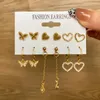 Dangle Oorbellen ALIUTOM Metaal Goud Kleur Parel Hoepel Voor Vrouwen Vlinder Set Trend Ketting Oorbel Mode-sieraden Accessoires