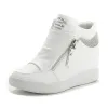 Skor Comemore Women Wedge High Top Sneakers dragkedja PU läder casual skor paljetter tjock botten vit intern höjd plus storlek 42