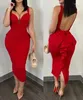 Casual Dresses Women's Evening Party Dress 2024 Latest Fashion Solid Color Elegant Temperament Plunge Backless Ruffles Sleeveless Skinny