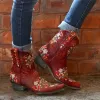 أحذية Western Western Western Boots مطرزة على إصبع القدم المدبب بالإضافة إلى أحذية جلدية بحجم غير رسمي أحذية المشي لمسافات طويلة في الهواء الطلق بوتاس بلاتفورما mujer