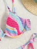 Women's Swimwear Echoine Colorful Print Fold Bikini Set Two Piece Lace Up Beach Swimsuit Women Summer Holidays Outfits 2024