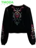 T Moda Women Generation Agtusery Velvet Crop Open Blazer Coat Vintage Long Sleeve Female Ofterear Chic Veste Femme 240318