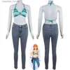 Cosplay Anime Costumes Nami Cosplay kommer för 2 år sedan Grönt och vita randiga badkläder Jeans Summer Bikini Womens Sexy Carnival Setc24321