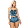 Neue Zwei-Pieces-Damen-Stil Velvet Nachtwäsche High Sexy Shorts Gurt Pyjama Pyjama Qualitätsets Frauen Party Spaghetti Set Qjkio