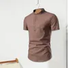 メンズカジュアルシャツサマーシャツソリッドカラースリムスタンドカラー半袖軽量プルオーバーボタンフォーマルビジネストップ