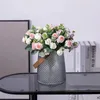 Fleurs décoratives 11 têtes fleur artificielle soie rose blanc feuilles d'eucalyptus pivoine bouquet faux pour table de mariage vase décor à la maison