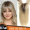 Toppers Ombre Blondynka 100% Remy Human Hair Toppers z grzywką jedwabny klips podstawy w topperowych włosach we włosach przedłużenie dla kobiet 10/12/14 cala