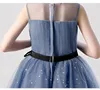 Pretty Blue Tulle Jewel ruffles pärlor Flower Girl Dresses Girl's Pageant Dresses Girls Birthday/Party Skirt Girl Everyday Dress Custom SZ 2-12 D321070